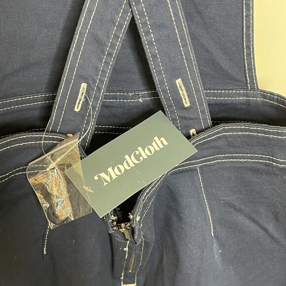 MODCLOTH Women's Blue Pinafore Overall Bib Dress Large Pockets Sz 6 NEW - Picture 6 of 7